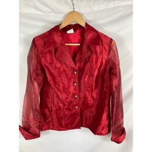 Helene Blake Vintage Red Button Up Blouse Size Medium